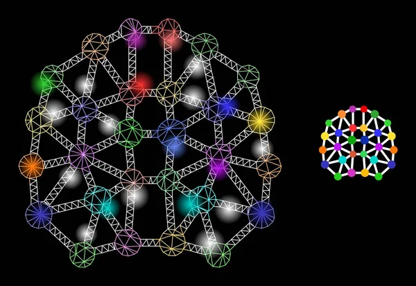 Bright Web Net Artificial Brain Icon with Glare Spots — 스톡 벡터