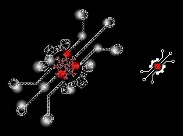 Icono de virus artificial de red web brillante con puntos de luz — Archivo Imágenes Vectoriales