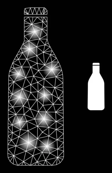 Bright Web Mesh Bierflaschen-Symbol mit Blendflecken — Stockvektor