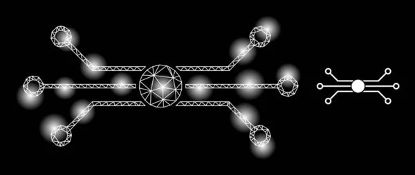 Icono de conexiones de chip de red web brillante con puntos de deslumbramiento — Archivo Imágenes Vectoriales