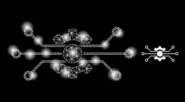 Icono de engranaje de circuito web brillante con puntos de luz — Archivo Imágenes Vectoriales