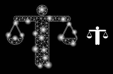 Parlak Web Ağı Yargıç Simgesi Işık Noktaları ile Denge Simgesi