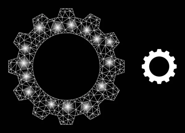 Bright Web Net Cogwheel Icon mit Lichtpunkten — Stockvektor