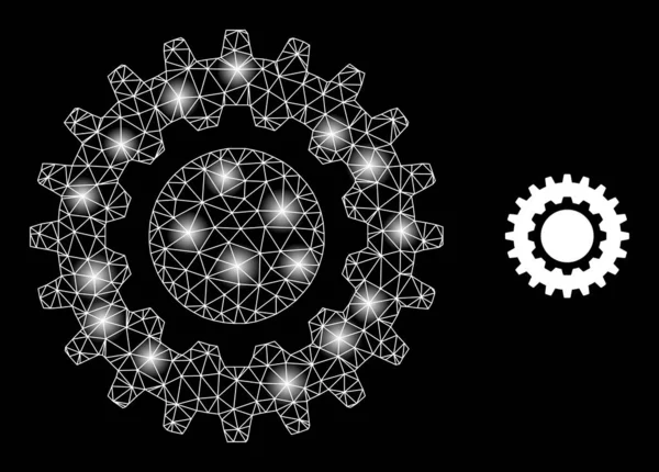 Bright Web Mesh Cogwheel Icon with Glare Dots — 图库矢量图片