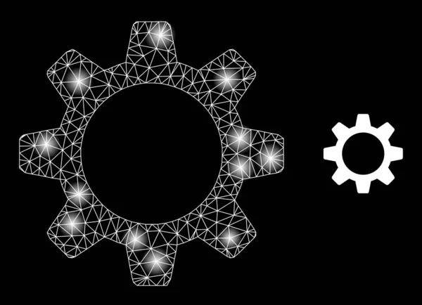 Φωτεινό Web Network Cogwheel εικονίδιο με κηλίδες λάμψη — Διανυσματικό Αρχείο