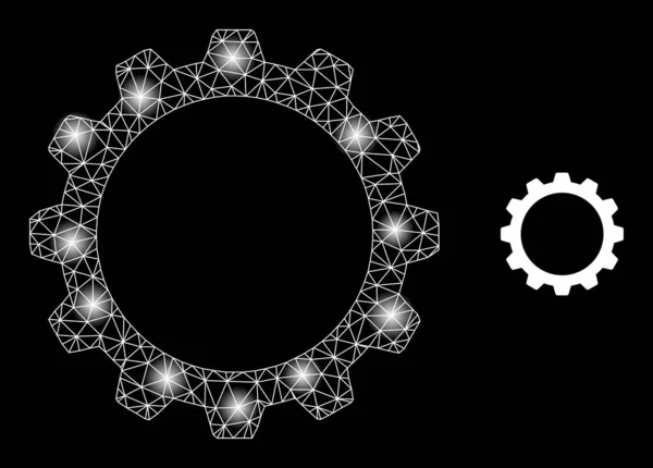 Bright Web Mesh Cogwheel Icon with Sparkles — 图库矢量图片