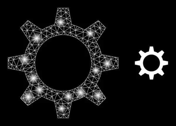 Jasná webová síť Cogwheel ikona s jiskry — Stockový vektor