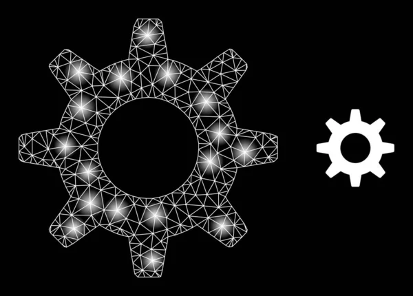 Bright Web Net Cogwheel Icon with Constellation Nodes — Stock Vector