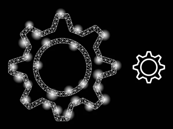 Bright Web Net Contour Gear Icon with Sparkles — Stockový vektor