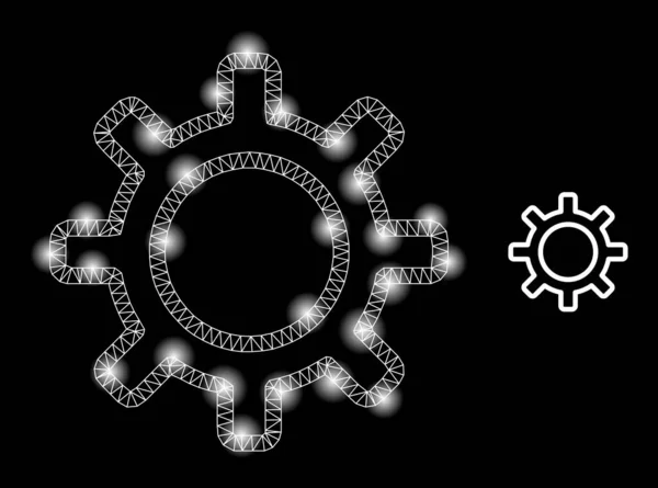 明亮的Web Mesh Contour Gear Icon with Sparkles — 图库矢量图片