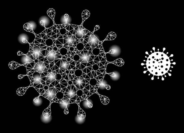 Icône lumineuse de coronavirus de maille de Web avec des taches de lumière — Image vectorielle