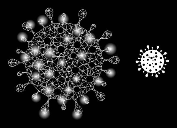 Bright Web Mesh Coronavirus Ikona s Lightspots — Stockový vektor