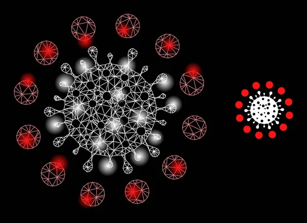 ( 영어 ) Bright Web Net Coronavirus Red Zone Icon with Glare Spots — 스톡 벡터