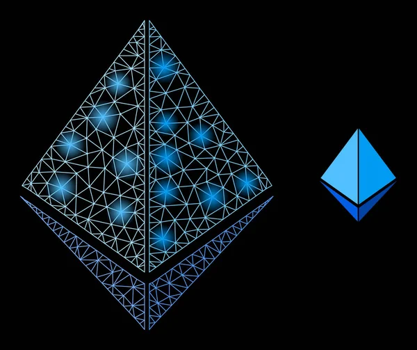 Icono de cristal de malla web brillante con nodos de constelación — Vector de stock