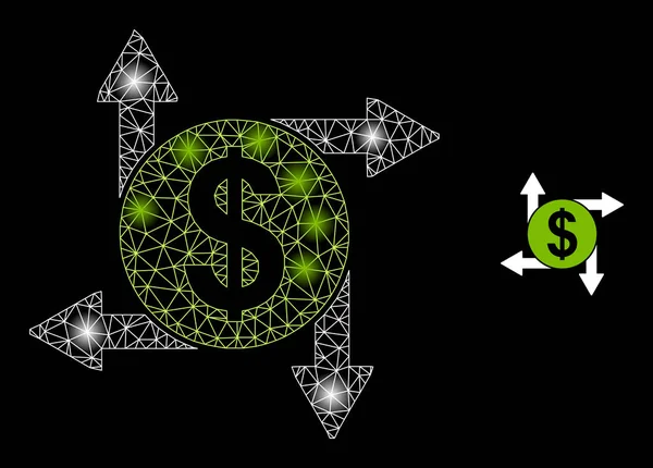 Ljusa Web Net Dollar transaktioner ikonen med ljuspunkter — Stock vektor