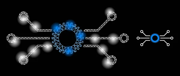 Bright Web Network Electronic Gear Icon with Glare Spots — Stockový vektor