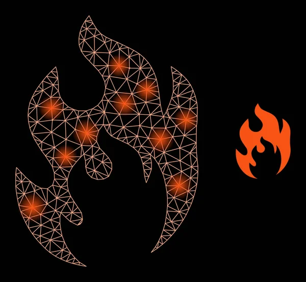 Яркая икона пламени в паутине с огненными пятнами — стоковый вектор