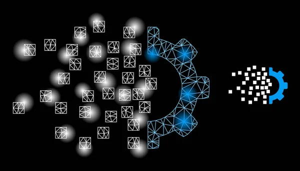 Bright Web Network Gear Assembling Icon mit Funkeln — Stockvektor