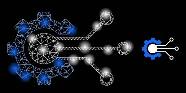Icono de solución de engranajes de red web brillante con nodos de constelación — Archivo Imágenes Vectoriales