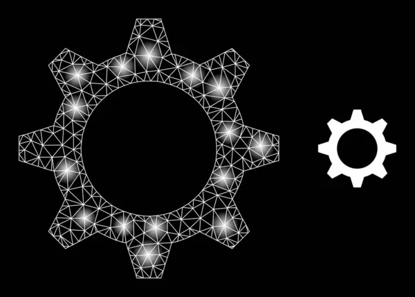 Bright Web Net Gearwheel Icon with Light Spots — 图库矢量图片
