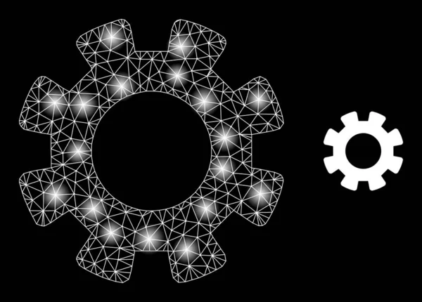 Ljus webb nätverk Gearwheel ikon med ljus fläckar — Stock vektor