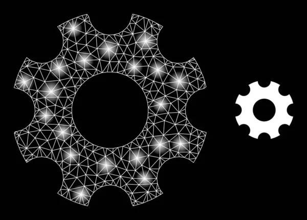 Bright Web Net Gearwheel Icon with Constellation Nodes — 图库矢量图片