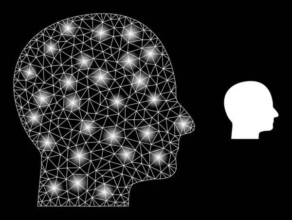 Icône de tête humaine de maille Web lumineuse avec des taches d'éblouissement — Image vectorielle