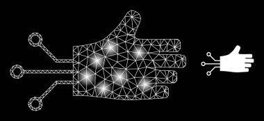 Işık Noktalı Parlak Web Ağı Mekanik El Simgesi