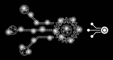 Parlak Web Ağı Mikro Mekanik Simgesi ve Parlak Noktalar