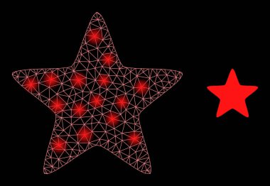 Parlak Web Ağı Parlak Benekli Kırmızı Yıldız Simgesi