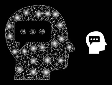 Parlak Web Ağı Parlak Noktalı Beyin Simgesi Düşünme