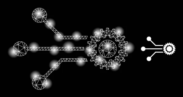 Icône de micro-mécanique de réseau Web lumineux avec des points éblouissants — Image vectorielle