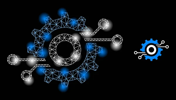 Icono brillante de la rueda del circuito de Nanobot de la red con los puntos del resplandor — Archivo Imágenes Vectoriales