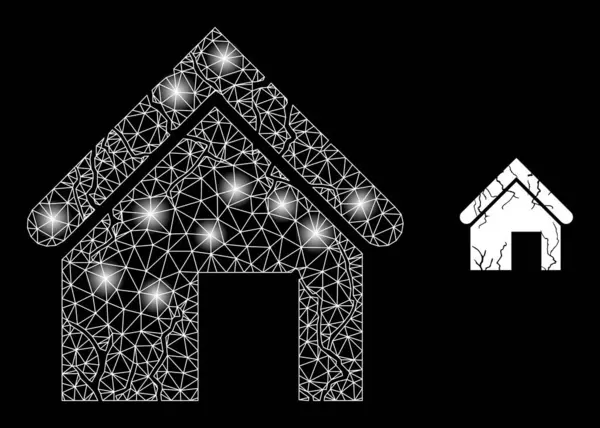 Parlak Web Ağı Eski Çürümüş Ev Simgesi ile Işık Noktaları