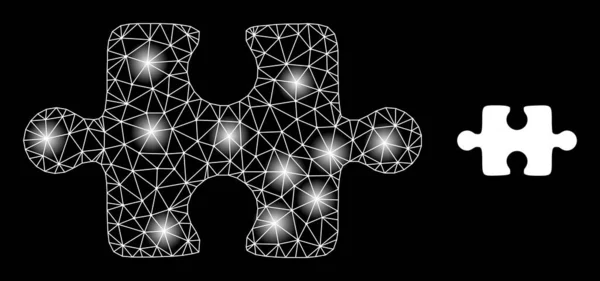 Bright Web Network Puzzle Item Icône avec points éblouissants — Image vectorielle
