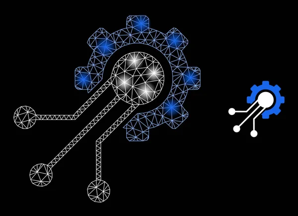 Brillante Web Net Sensor Cog Icono con nodos de constelación — Archivo Imágenes Vectoriales