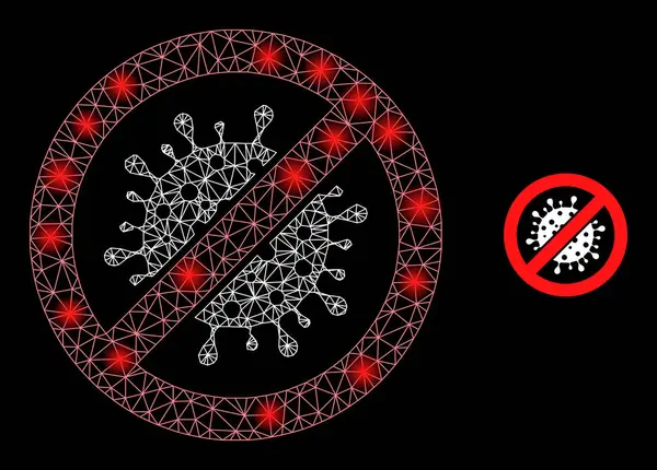 Brillante Web Mesh Stop Coronavirus icono con manchas de deslumbramiento — Archivo Imágenes Vectoriales