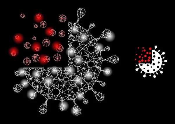 Síntesis de malla web brillante Icono de Coronavirus con puntos de luz — Vector de stock