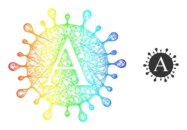 Ausgeschlüpfte Alpha-Coronavirus-Mesh-Ikone mit Spektrum-Gradient — Stockvektor