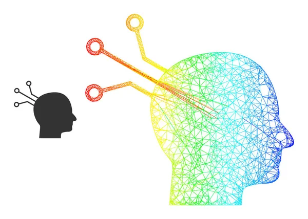 Ícone de malha de Web de ligação cerebral líquida com gradiente de arco-íris —  Vetores de Stock