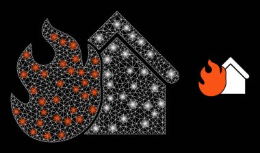 Yanan Ev Simgesi - Işık Lekeleri ile Üçgenleştirilmiş Ağ