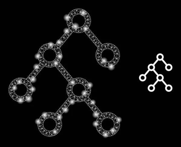 Icono del árbol binario - Malla de la carcasa con puntos de luz — Vector de stock