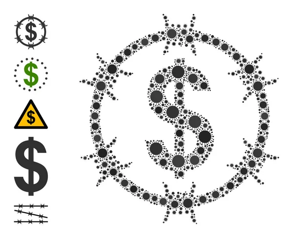 Dikenli Tel Dolar Simgesi - Bacilla Mozaiği ve Bonus Simgeleri — Stok Vektör