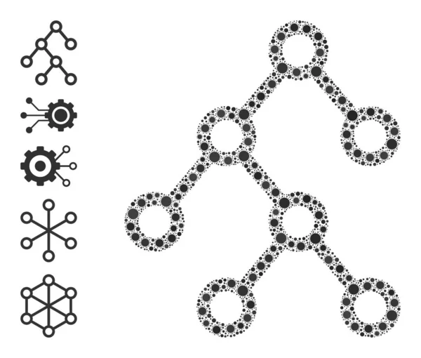 Icona dell'albero binario - Collage di infezione e icone aggiuntive — Vettoriale Stock