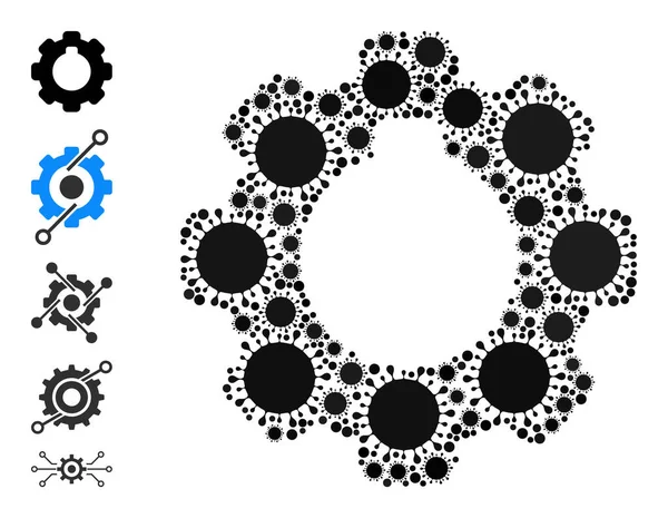 Ícone Cogwheel - Colagem de bactérias e outros ícones — Vetor de Stock