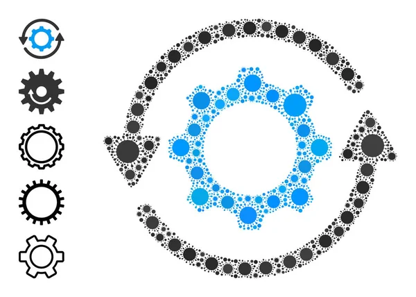 Icono de rotación de engranajes - Mosaico de bacterias e iconos similares — Vector de stock