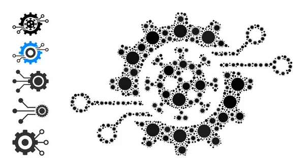 Virus Electronics Gear Icon - Coronavirus Composition And Additional Icons — Vettoriale Stock