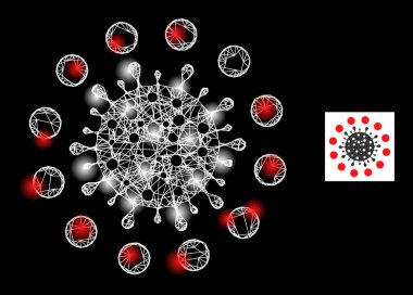 Parlak Net Coronavirus Kırmızı Bölge Ağ Simgesi Parlak Benekli