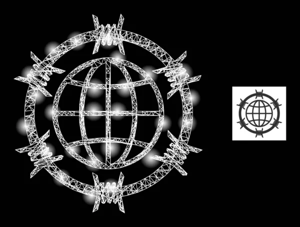 Bright Network Barbed Wire Globe Mesh Icon with Glare Dots — 스톡 벡터