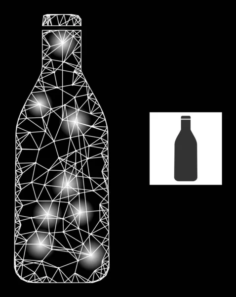 Bright Net Beer Bottle Mesh Icon with Constellation Nodes — Stockvektor